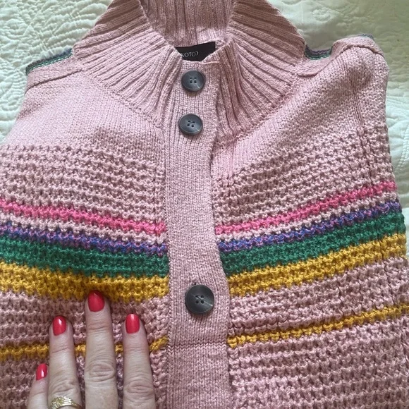 Pink Stripe Cable Knit Cardigan Summer Sweater. Size: Medium (8-10) NWT - Picture 3 of 10
